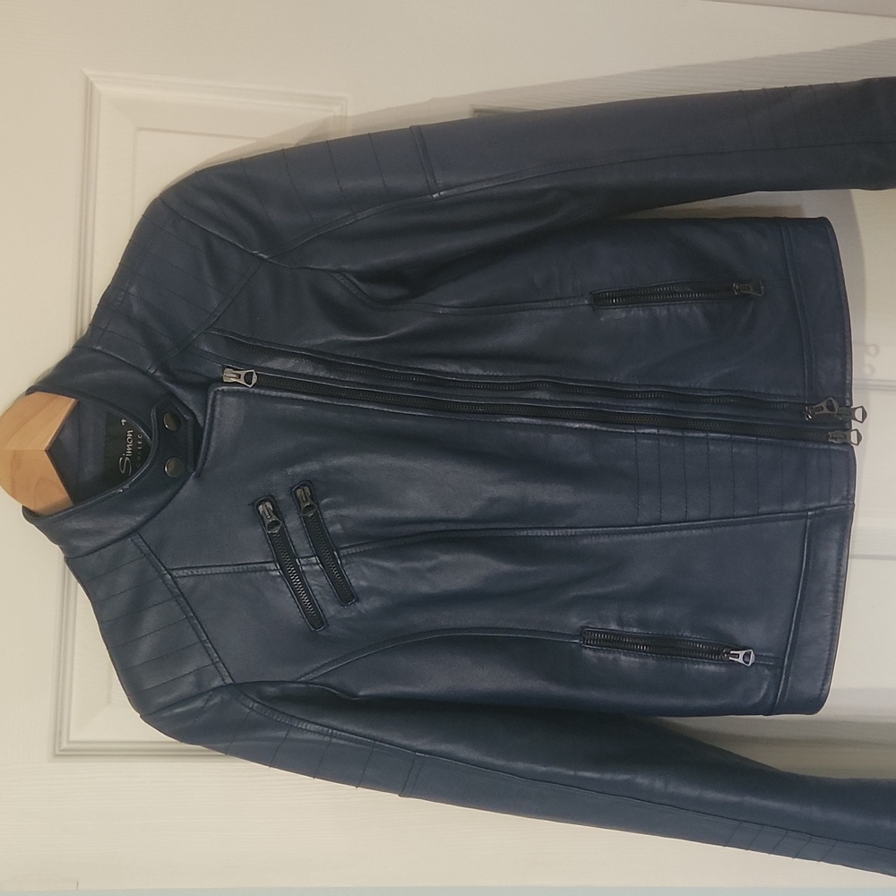Authentic deep blue Leather jacket made in Italy